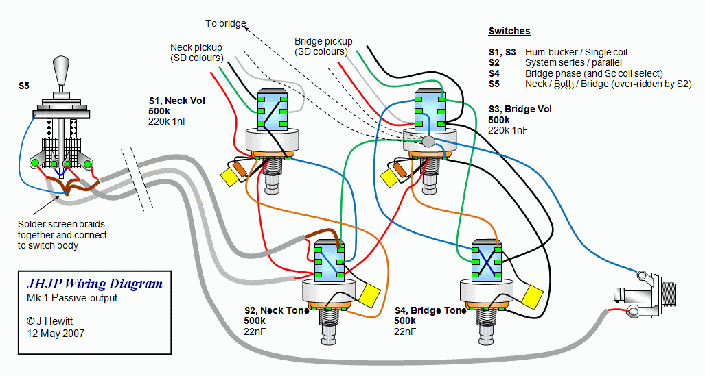 Jimmy Page Les Paul Wiring Diagram - 2 Humbuckers 3 Way Toggle Switch 2
